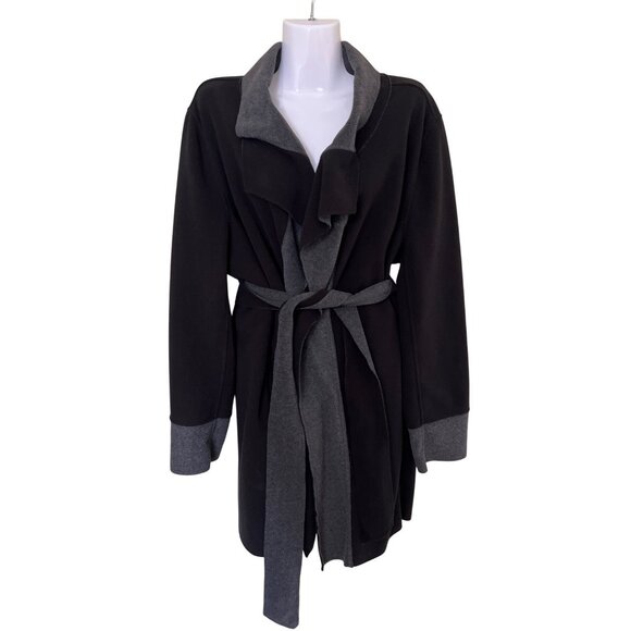 Susan Graver Weekend Womens Black Fleece Belted Cardigan Jacket L - Picture 1 of 8